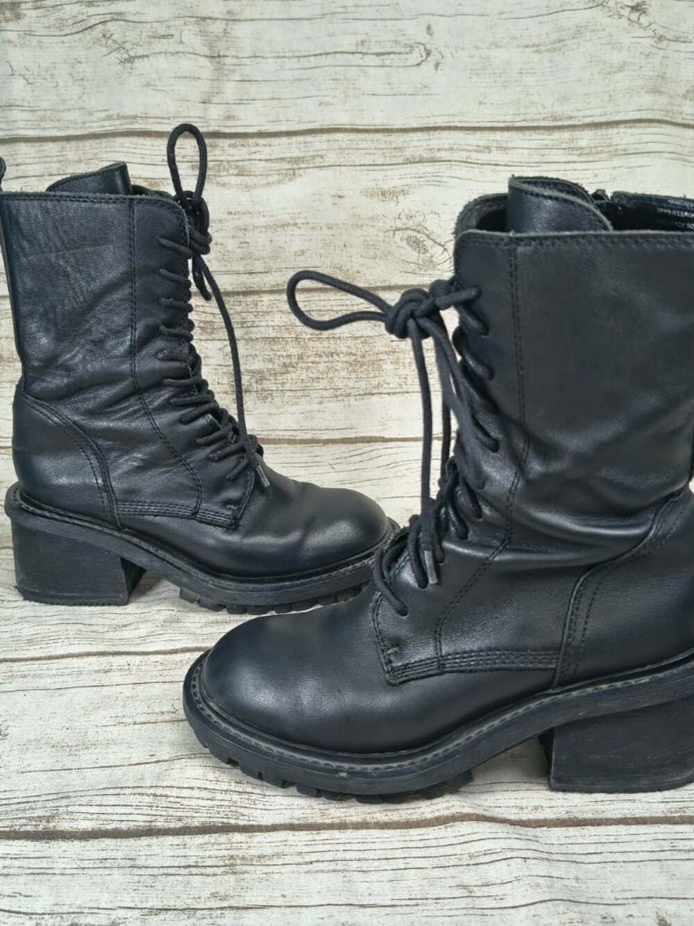 Jeffrey Campbell Annexed Black Leather Lace Up Zip Platform Combat Boots - 7